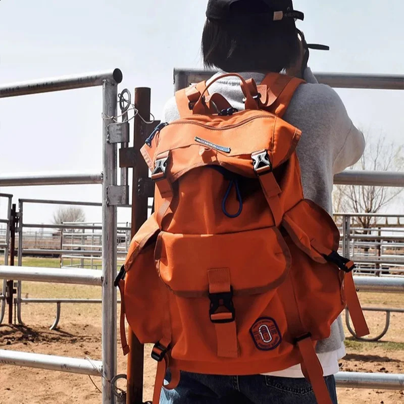 Shiny orange high-quality nylon backpack string waterproof large capacity casual outdoor bag suitable for neutral thermal Mochila 250313