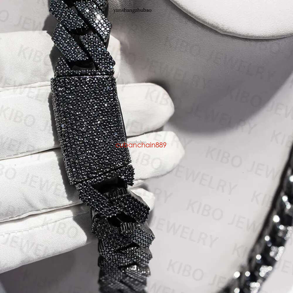 Hip Hop Rapper Mossanite Necklace Jewelry Vvs Sterg Sier 20mm Black Dia Moissanite Cuban k Chain