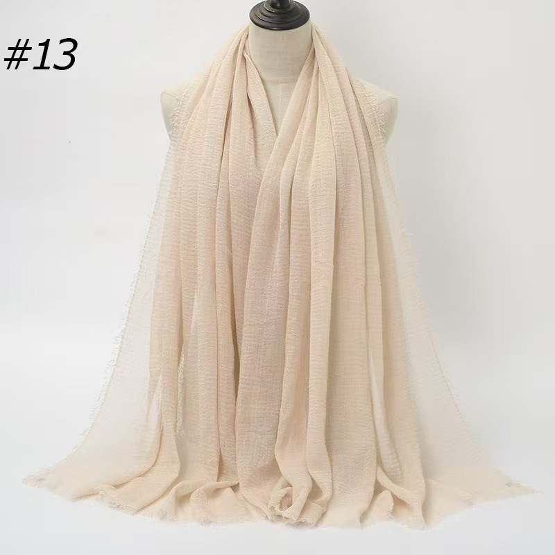 T284 new style pleated monochrome scarf with fur edge solid color cotton and linen female headscarf ethnic style shawl scarf