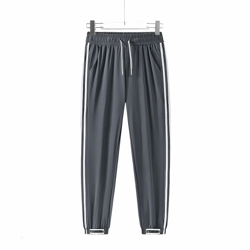 Quick Dry Sport Elastic Waist Drawstring Pants Ice Silk Cooling Causal Men Straight Loose Sweatpants Stretch Lightweight Trousers 250313
