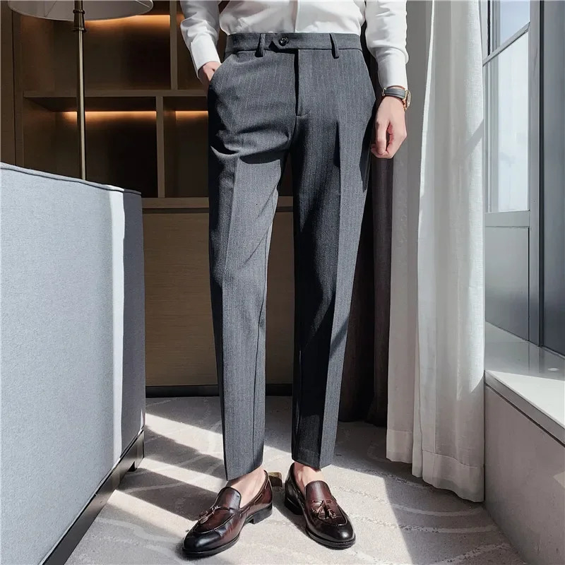 Mens boutique black striped suit pants mens formal clothing wedding dress Trousers highquality British style business casual 250313