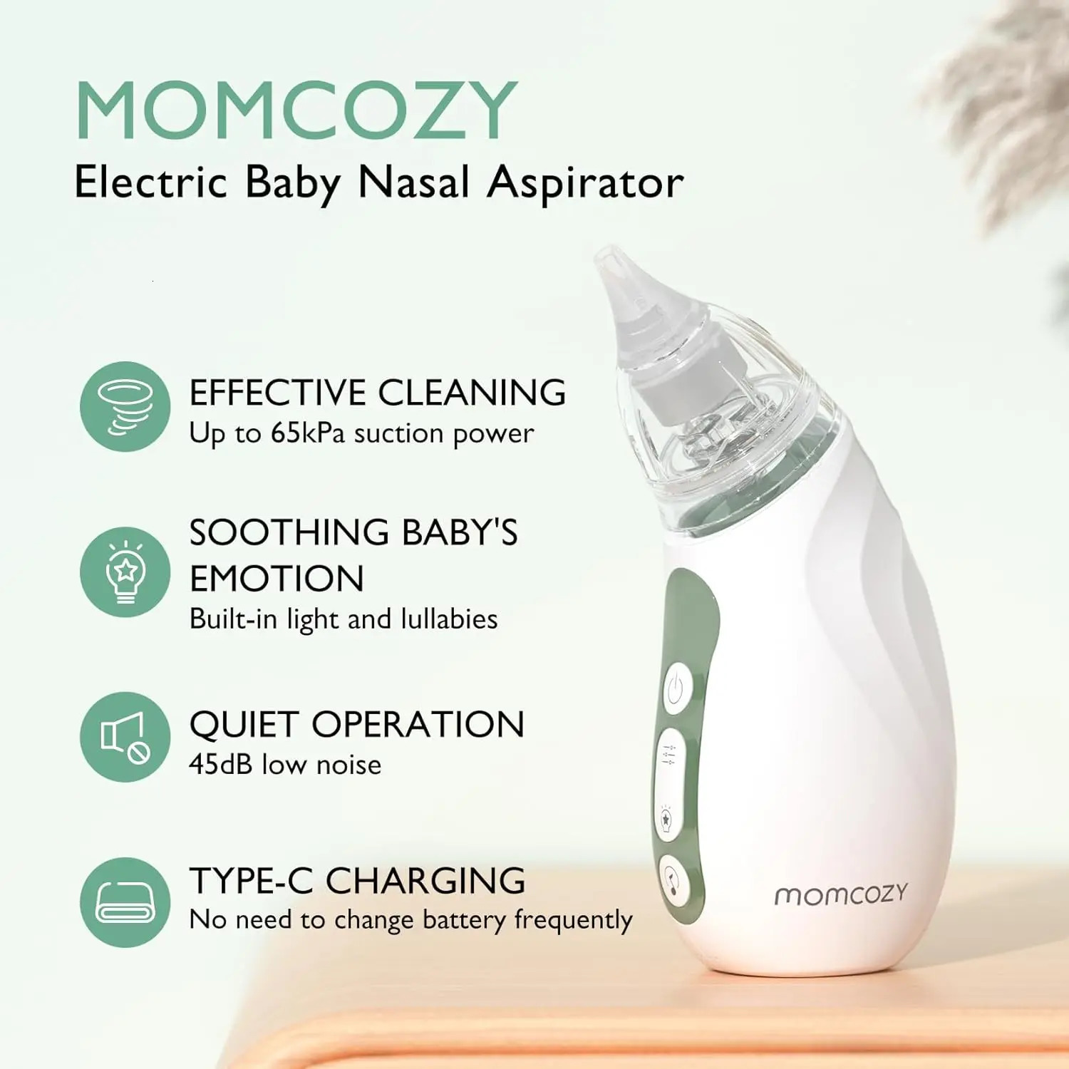 Momcozy Baby Nose Aspirator Strong Suction Electric Portable Baby Nose Sucker Rechargeable with Light and Music 250314