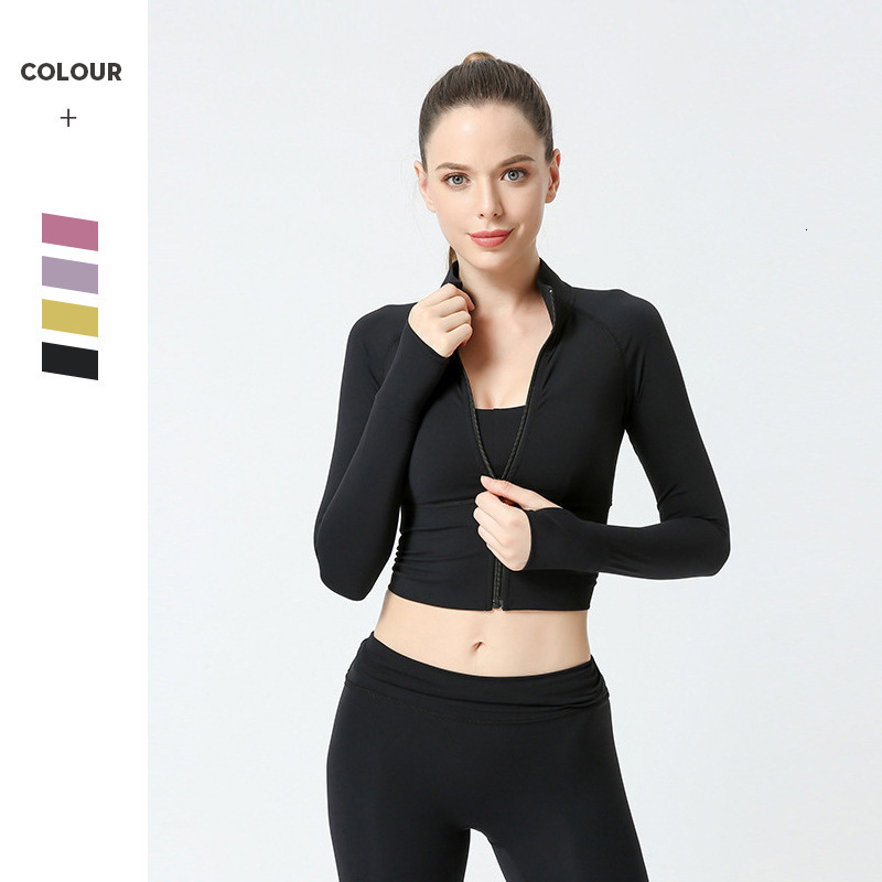 nylon yoga suit women zipper long sleeved top, slim fit with exposed navel for slimming, running and fitness jacket tracksuit