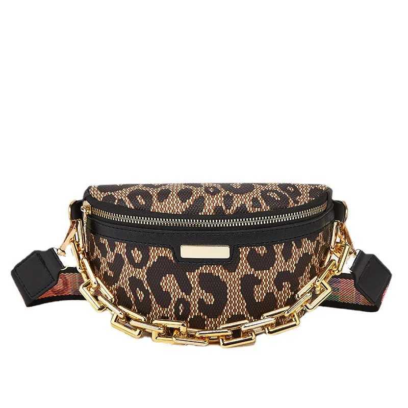 Simple chest bag leopard hoop print crossbody belt bag metal chain shoulder bag women handbags ladies hand bags crossbody bag Y250315