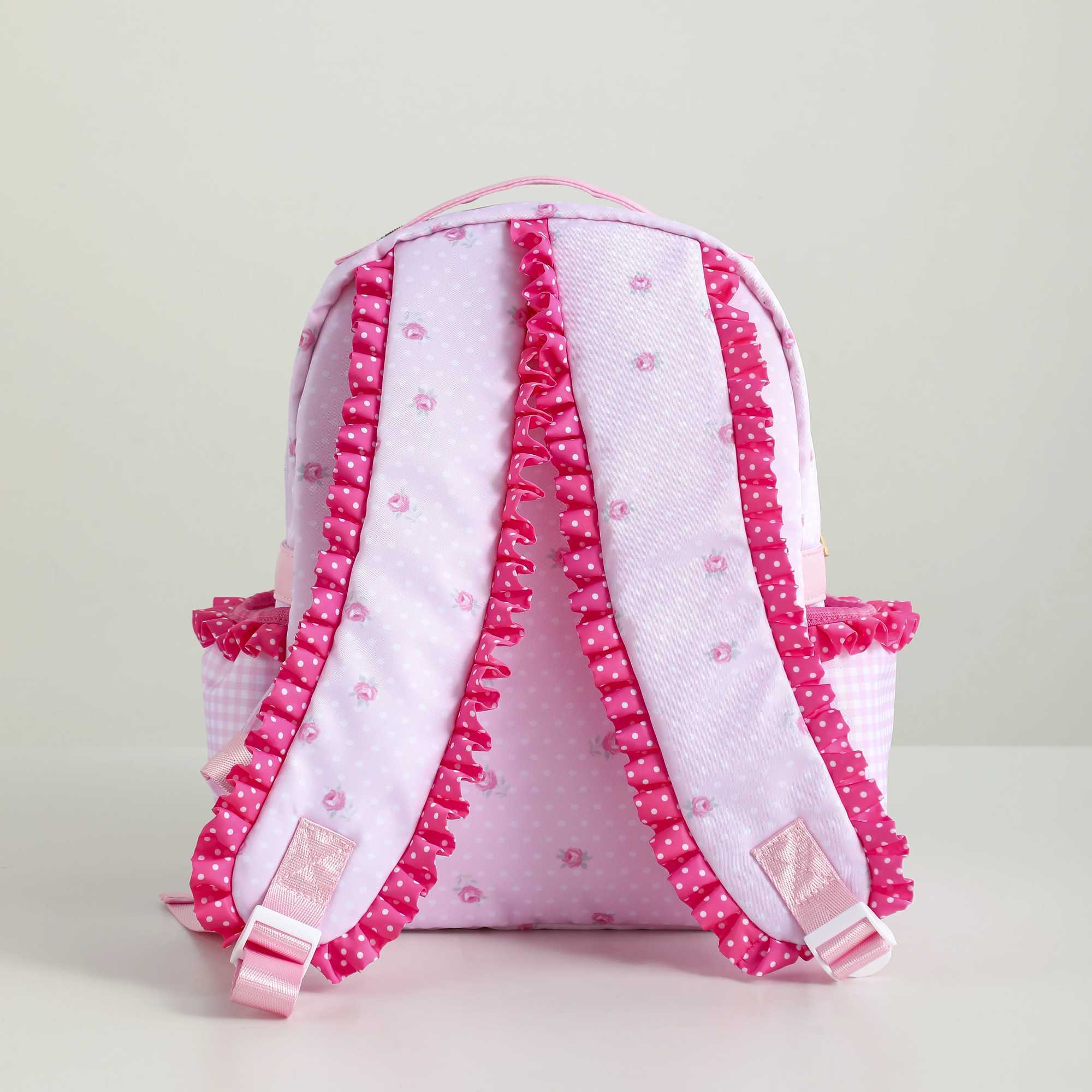New Arrival Ruffle Girl Backpack Flower Canvas Polka Dot Plain Lining Large Capacity Pink Cute Back to School T250315