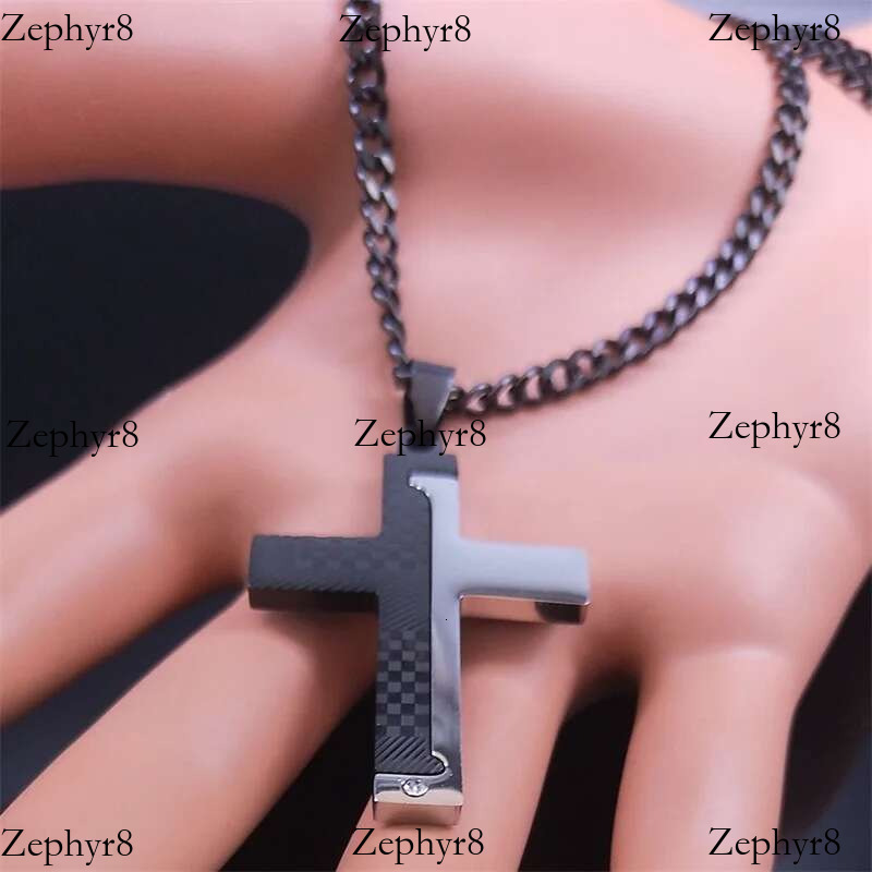Goth Stainless Steel Cross Pendant Biker Men Punk Black Sier Color Crucifixion Crystal Necklace Hip Hop Jewelry N6337