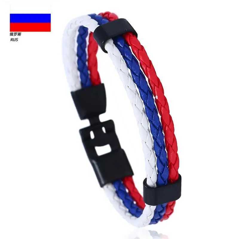 Flag Color ES Spain Multi layer Leather Bracelet Mens Bracelet Fashion Black Handle Mens Jewelry Pulseira MasculinaXJ250315