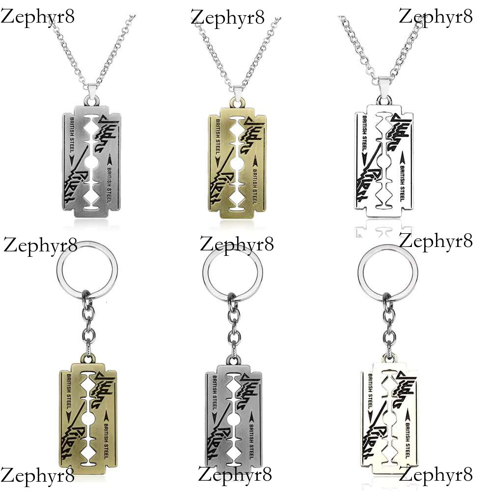 Hip Hop Rock Band Judas Priest Blade Razor Shape Pendant Long Chain Men Metal Necklace