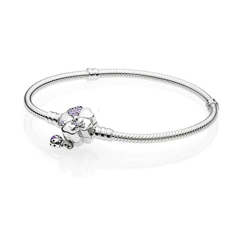 Hot 925 Sterling Silver Fashion Creative Flower Round Snake Bone Bracelet For Women Charm bead bracelet DIY Jewelry Gifts