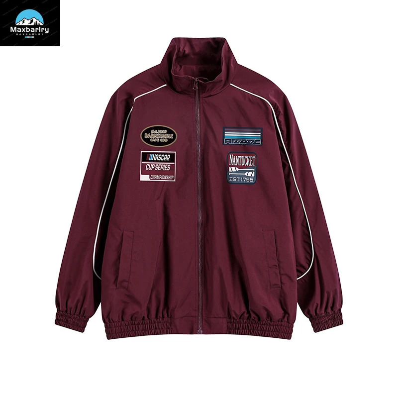 Street bike jacket mens retro print n hiphop baseball set stand up collar motorcycle spring 250312