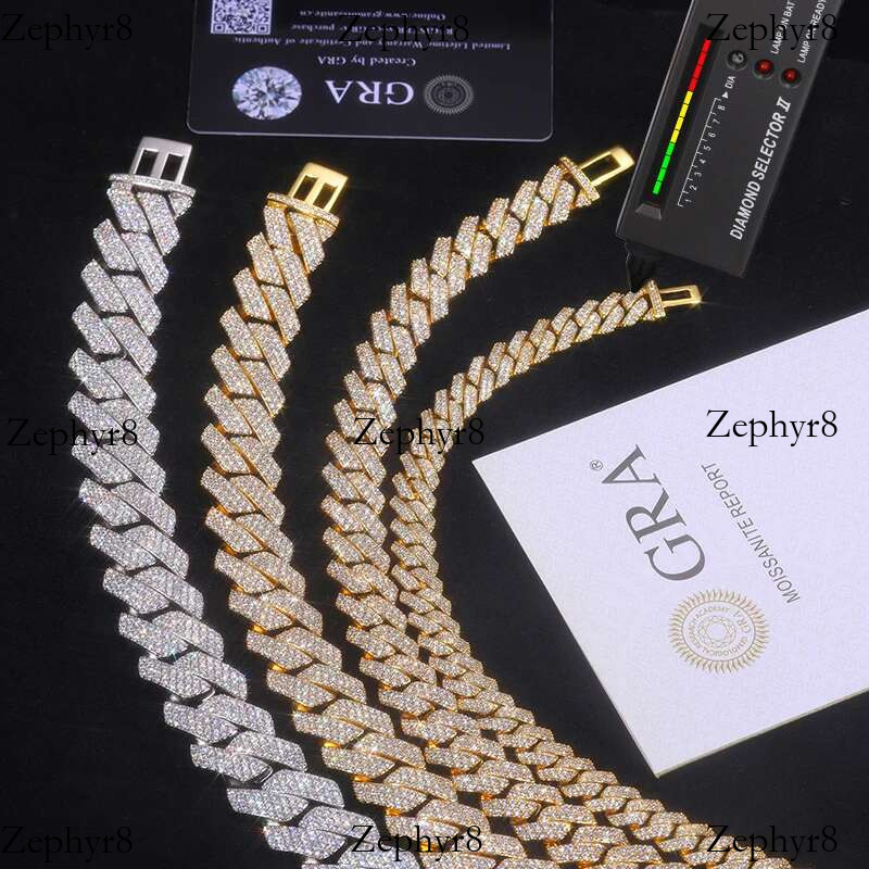 High Quality Unisex VVS1 Moissanite Cuban Chain Necklace Sier For Men Hip Hop Jewelry