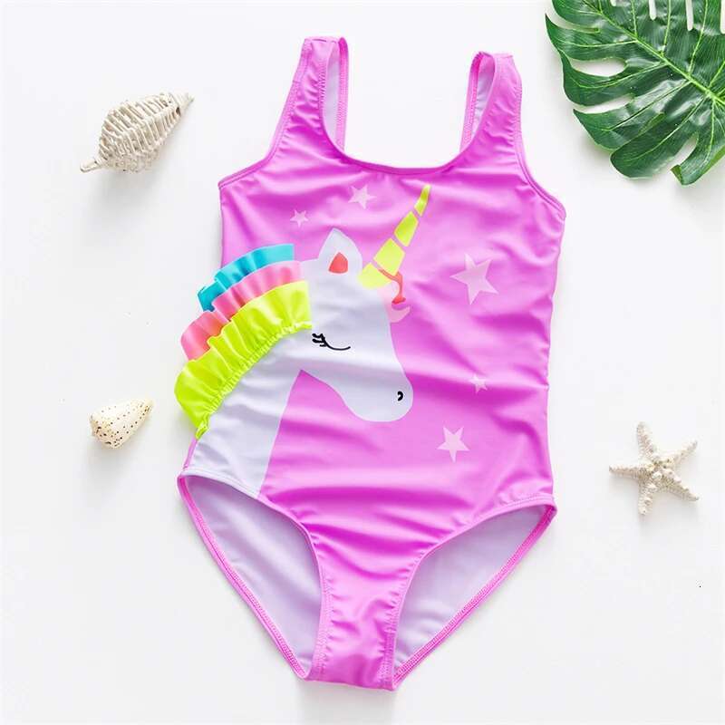 Girl's one-piece swimsuit, unicorn, bare back, summer