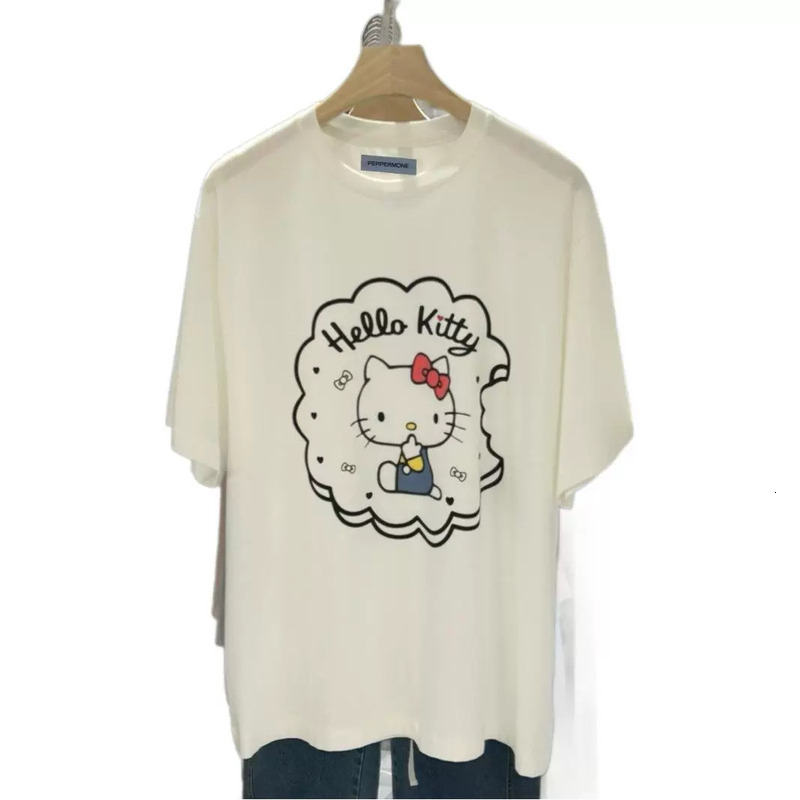 Korean Summer New Cartoon Round Neck Short Sleeve T-Shirt For Women, Loose Ins Style Peppermune