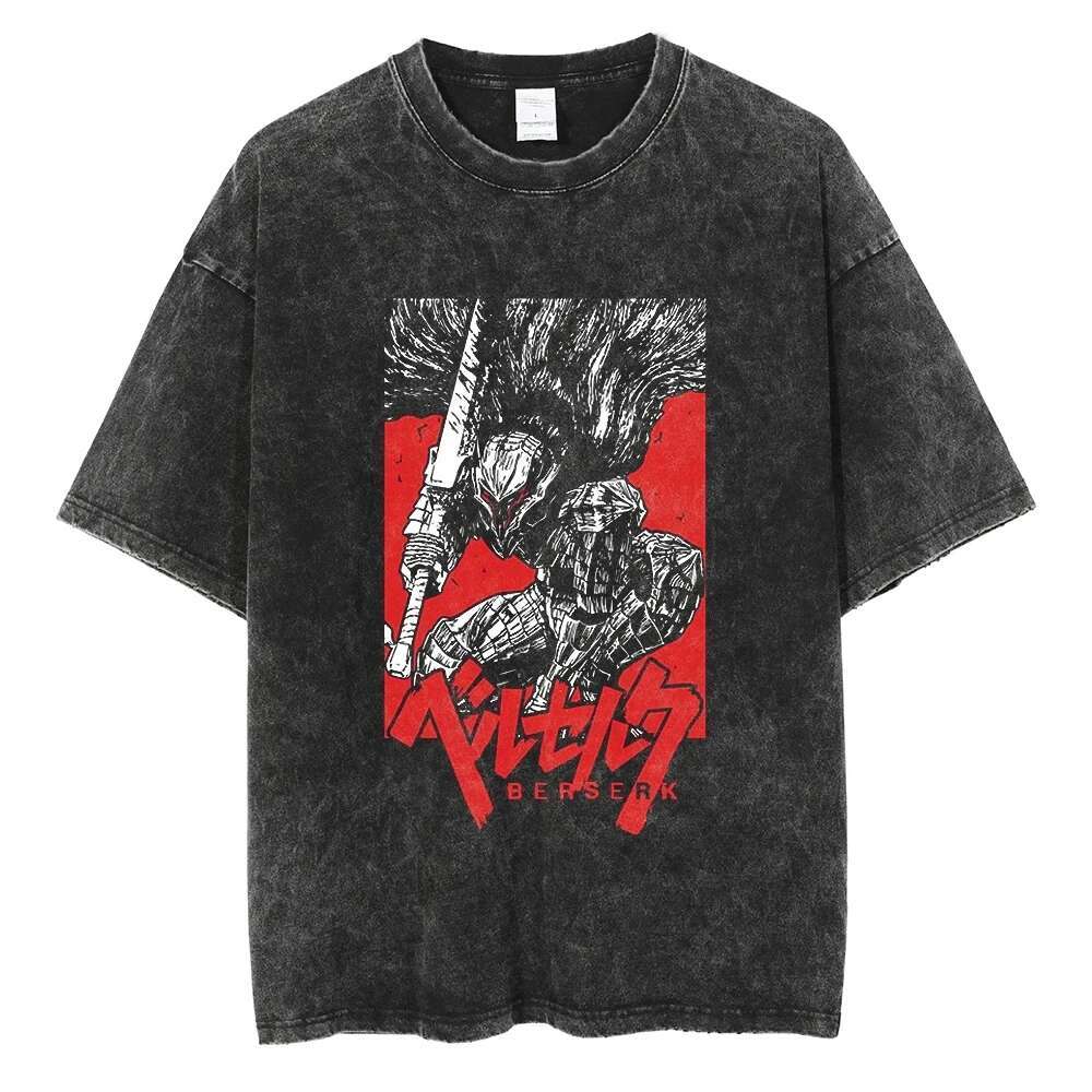 Men Haruku Black Washed T-Shirt Hip Hop Streetwear Japan Anime Graphic Cotton Casual Tshirt Summer Short Sleeve Tops T Shirt