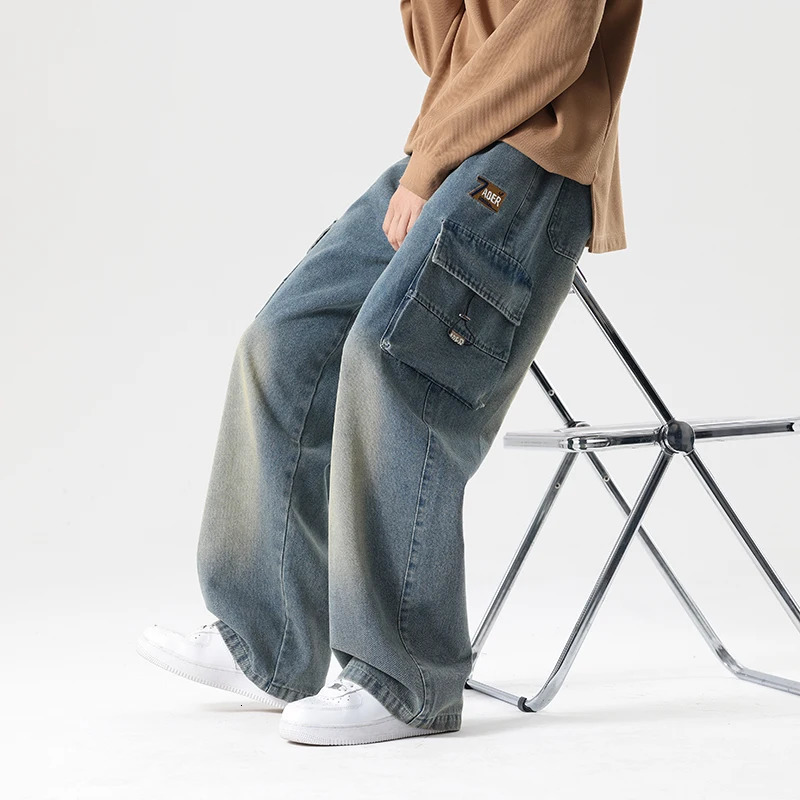 Big Size Mens Cargo Jeans Loose Wide Leg Straight Denim Pants Male Autumn Streetwear Casual Baggy Cowboy Trouser Plus Large 8XL 250313