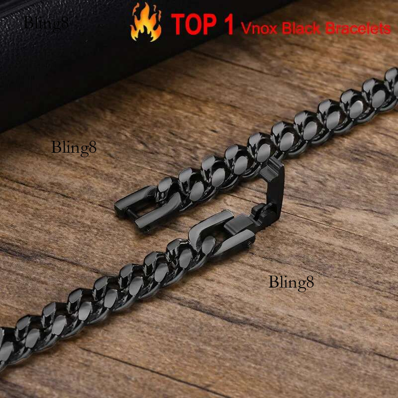 Vnox 8mm/10mm Bold Cuban Chain Bracelets for Men, Black Stainless Steel Miami Curb ks Wristband, Chunky Male Boy Jewelry