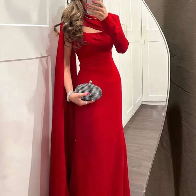 Sexy Asymmetric Hollow Out Party Women New Ribbon Evening Elegant Long Sleeve Full Length Gala Dress