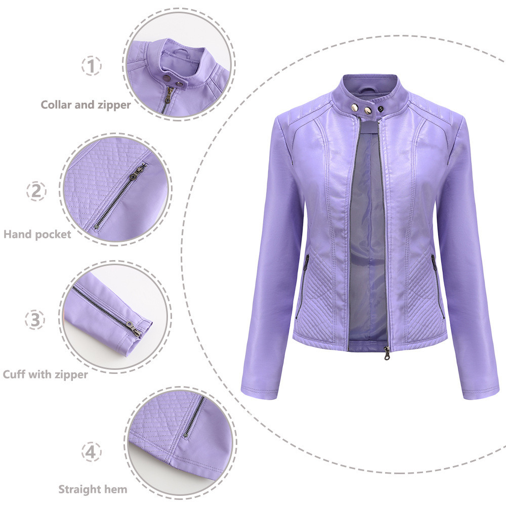 Fashion Autumn and Winter New Leisure Leather Clothes Womens Simple Trend Thin Coat Long Sleeve Motorcycle Jacket Womens Wear