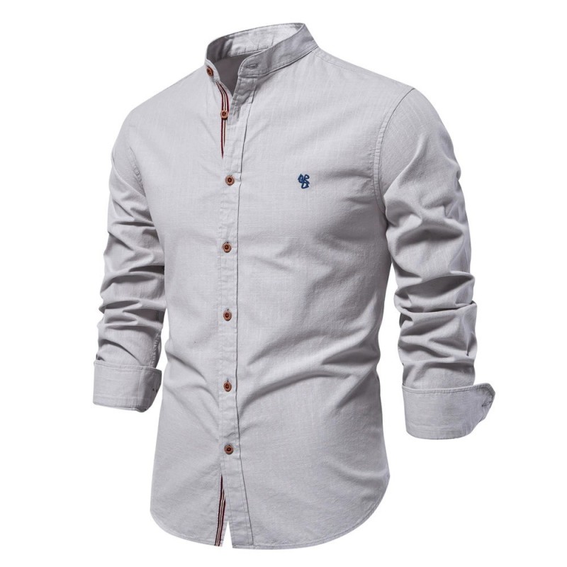 Spring and summer new tide models men's pure cotton linen casual fashion button down shirt long-sleeved dress shirt m084