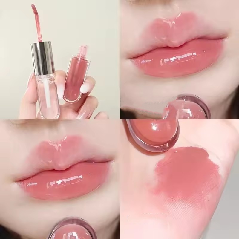 Double head lip glaze milk tea color lipstick, transparent mirror surface, long-lasting non-stick cup water gloss lip gloss