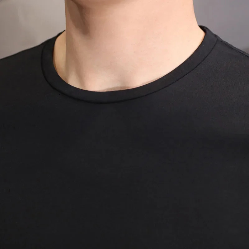 T-shirt White Black Short-sleeved Mens Clothing Slim Round Neck Bottoming Shirts Solid Color Tees Male Casual Pullover Tops 250314