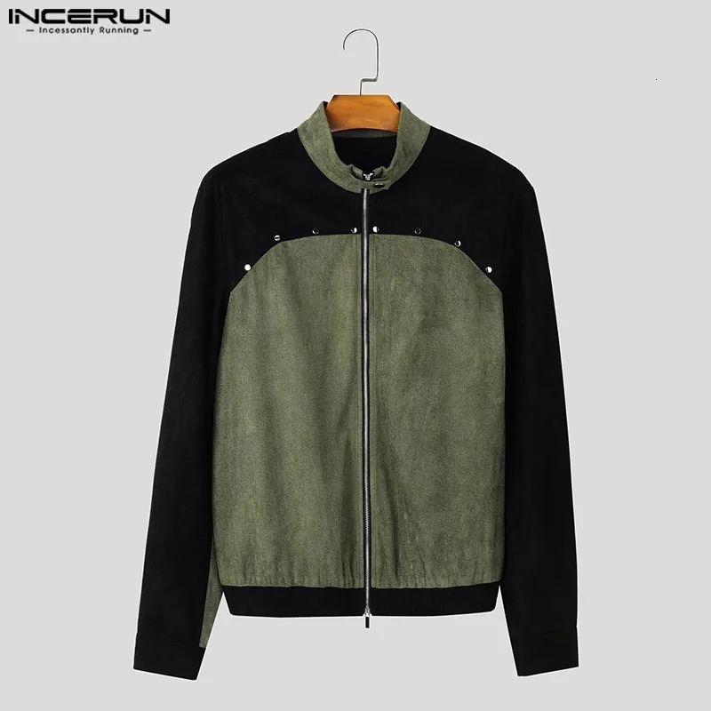 INCERUN Mens Colorblock Simple Jackets Casual Hammer n Coats Stand Collar Harajuku Long Sleeve Waistcoat 250313