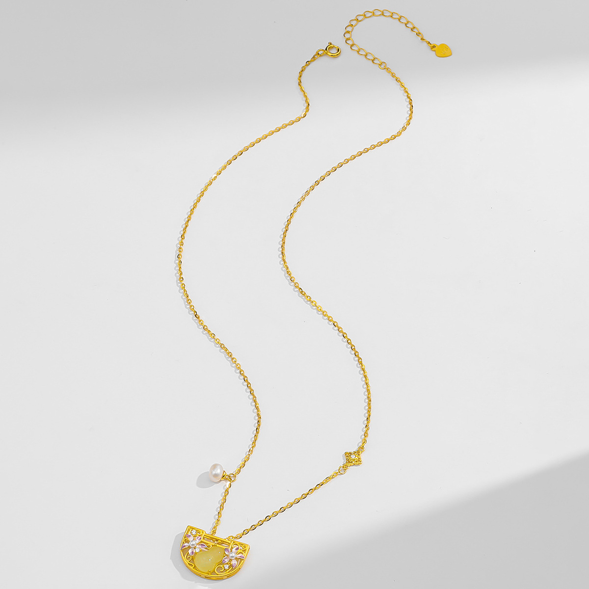 S925 Necklace Female Net Red Sterling Silver Lock Retro Style Hetian Jade Gourd Japan And South Korea Flower Fashion Niche New Necklace