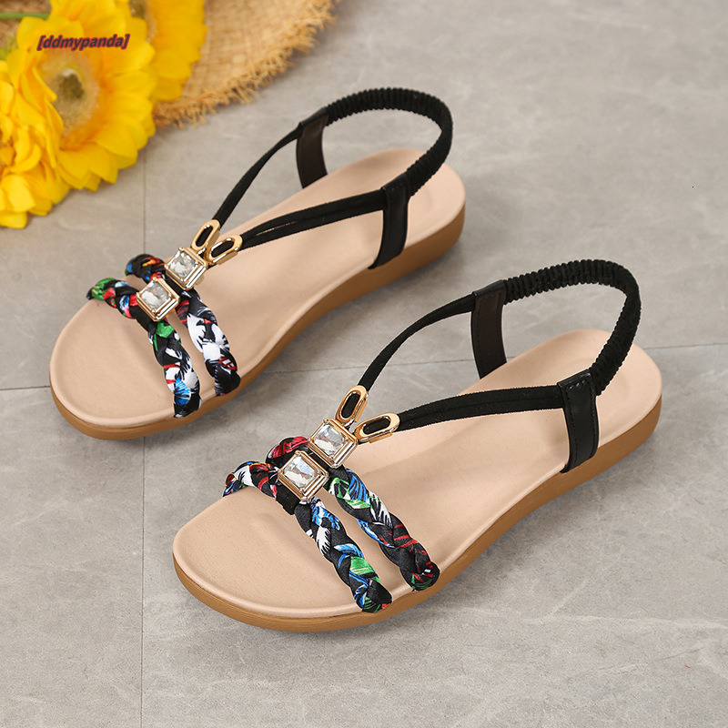 Large size in summer 2025, simple bohemian style, elastic band with exposed toes, comfortable beach sandals for women ddmypanda