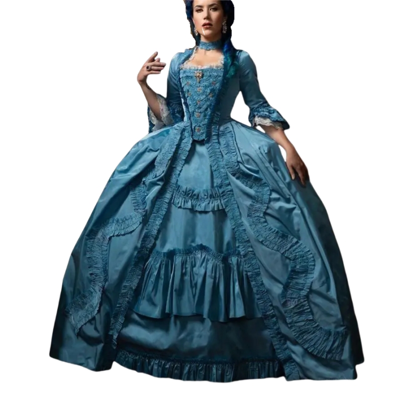 Vintage 1770s Rococo Prom Dresses French Royal Queen Marie Antoinette Victorian Cosplay Ball Gown Square Neck Half Sleeves Pleats Long Court Special O