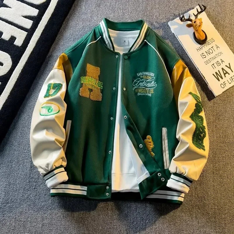 Fashionable mens baseball jacket outdoor windproof stand up collar motorcycle spring and autumn top 250312