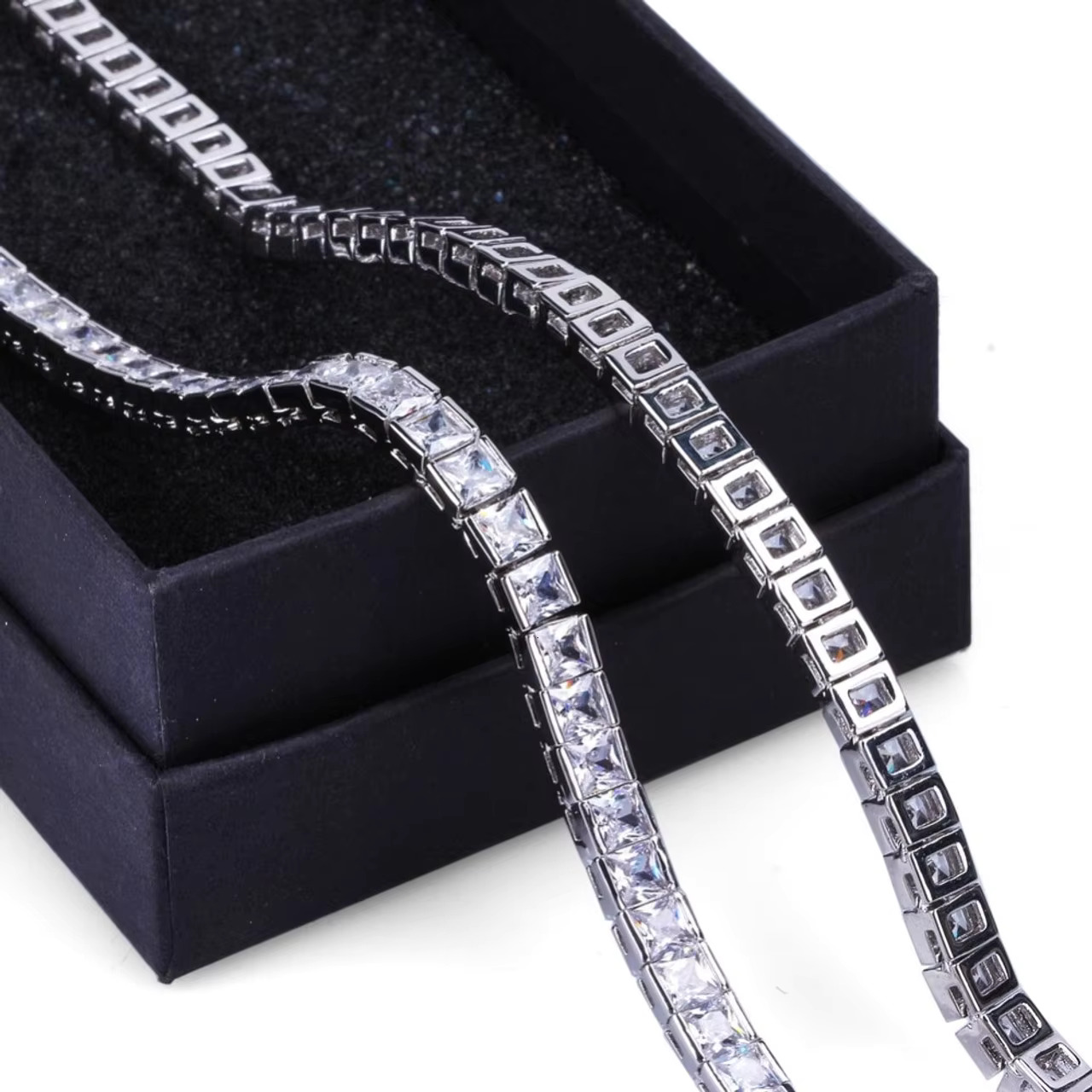 Mens 6mm Boss Life Princess Cut Hip Hop Tennis Chain Necklace Flooded Ice Moissanite Style