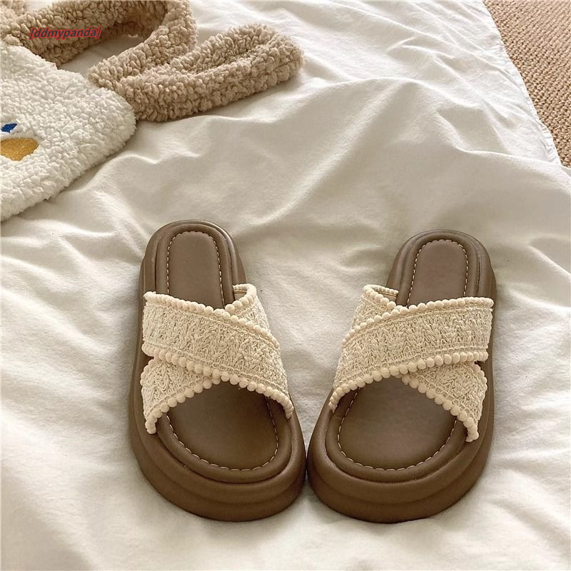 Thick soled height increasing one-piece slippers for women in summer 2025, new anti slip, breathable, cross fashion beach sandals ddmypanda