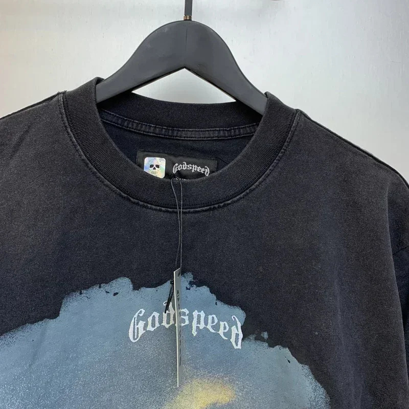 Original Tag American Style Hip Hop GOD SPEED Letter Printing Tshirt High Street Handsome Black Short Sleeve Top 250311