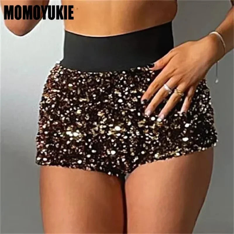 Summer Women Mini Shorts Fashion Trend Sequined High Waist Glitter Clothing Sexy Skinny Party Nightclub Shorts Streetwear 250314