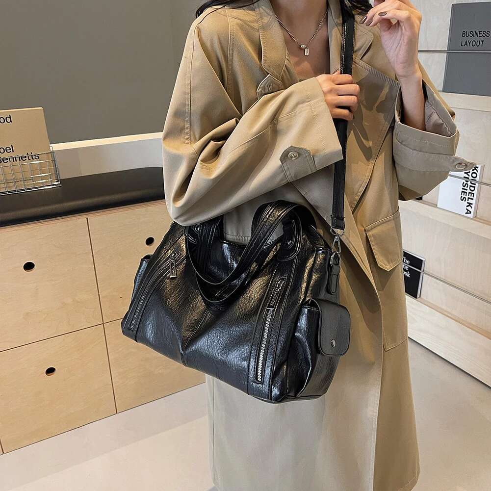 Tote For Women PU Leather Bags Fashion Messenger Bag Large Purse Retro Handbags With Adjustable Shoulder Strap