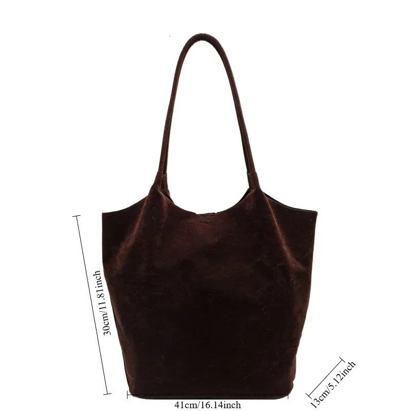 Suede Sewing Thread Retro Womens Shoulder Bags Zipper Casual Versatile Solid Colors High Capacity Casual Tote 250311