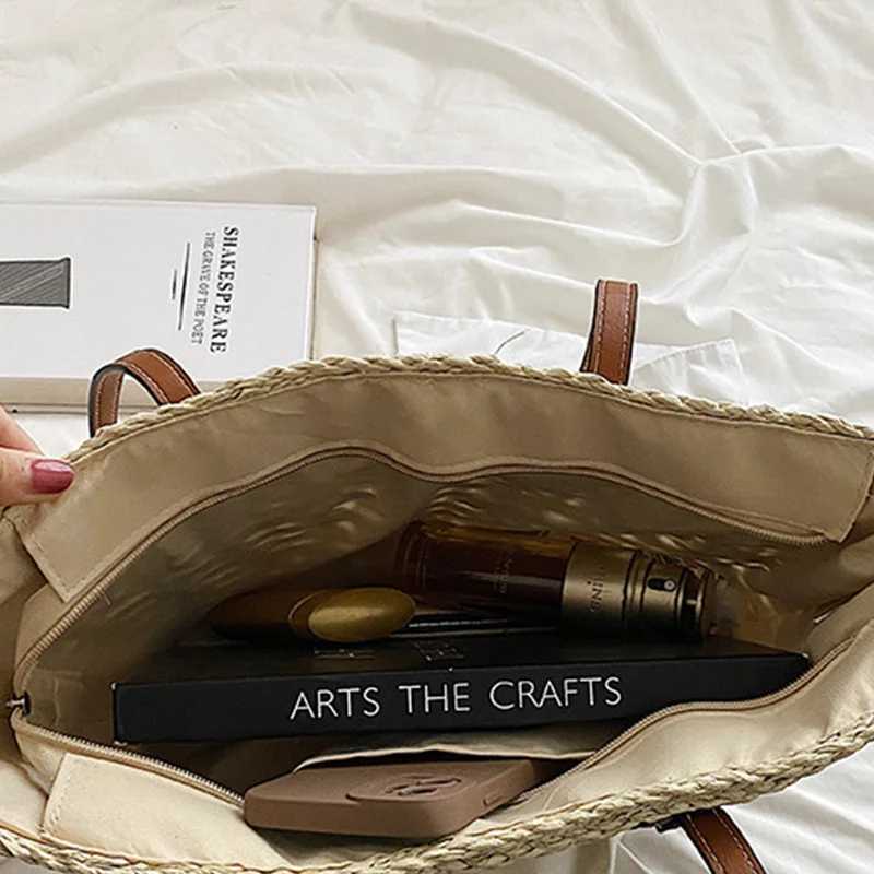 Knitted Womens Bohemian Shoulder Bag 2023 Spring/Summer Beach Str Handbag Casual Womens Travel Shopping Bag Y250315