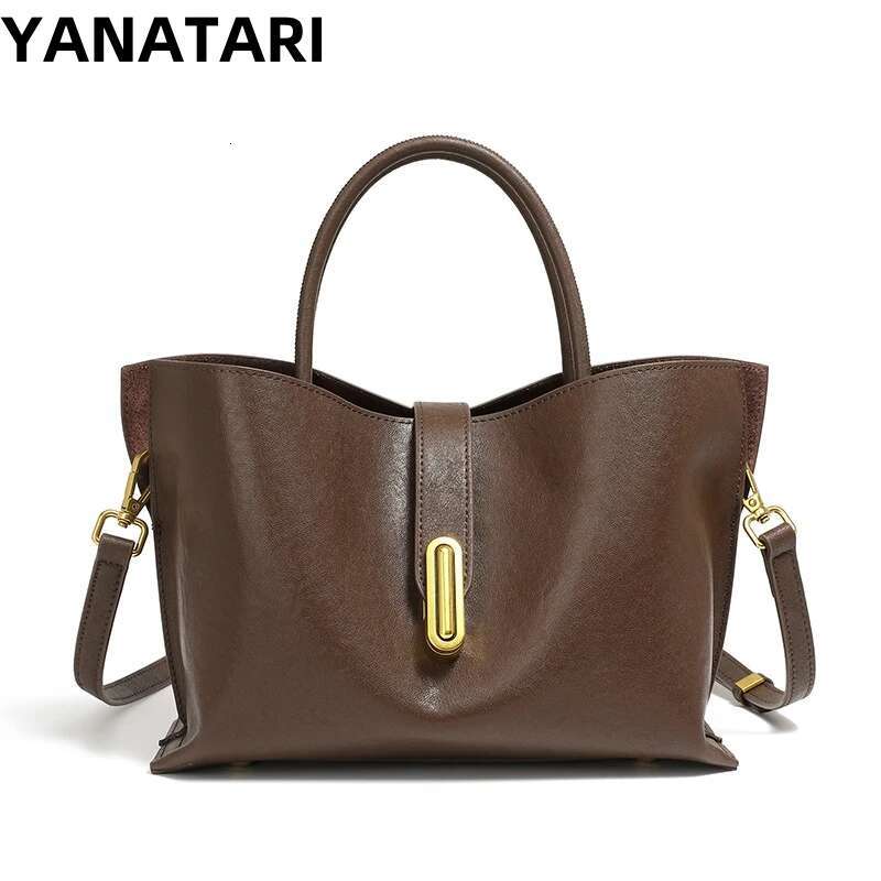 YANATARI Cowhide Genuine Leather Handbags Women Vintage Shoulder Female Bucket Bag High Quality 2025 Crossbody Bag