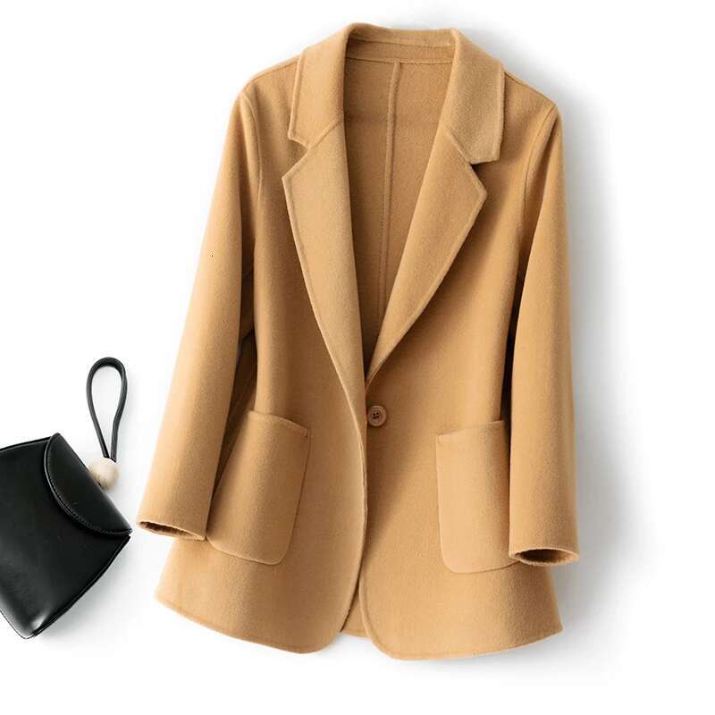 2024 New 100% Pure Wool Plaids And Tweedst Fashion Camel Women's Elegant Trench Coat