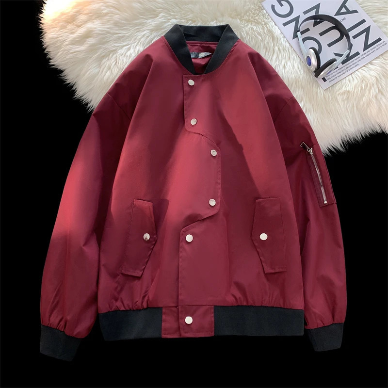 Hip hop mens streetwear baseball jacket bomber loose stand collar uniform school team punk style 250312