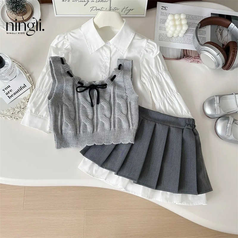 Girl's Dresses Ningli Girls' Autumn Clothing JK Children's Set 2025 New Western Style Girls' College Style Three Piece Set Spring 