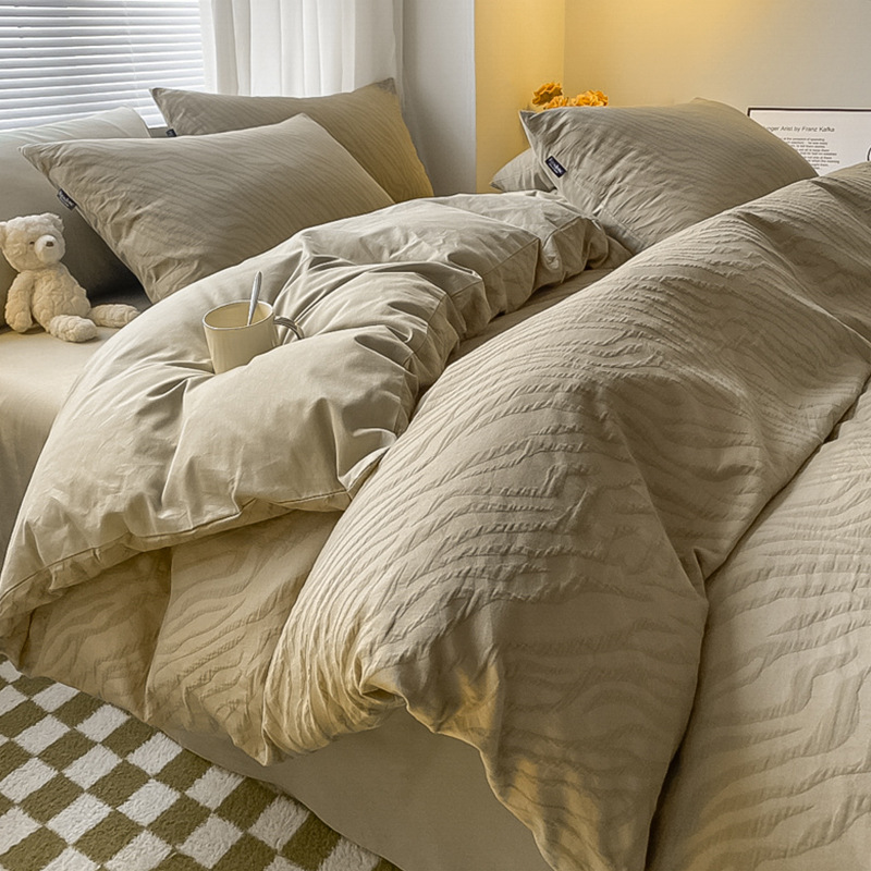 A16 60-count pure cotton three-layer yarn jacquard bedding four-piece set new cotton light luxury bed sheet bed sheet simple bedding