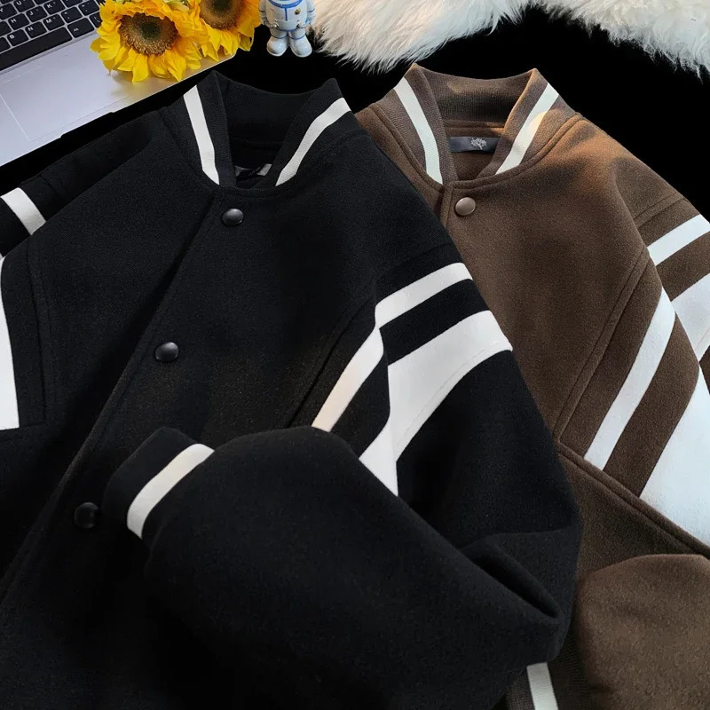 Bomber jacket mens and womens heavyweight hiphop patch work baseball collar uniform sports casual couple 250312