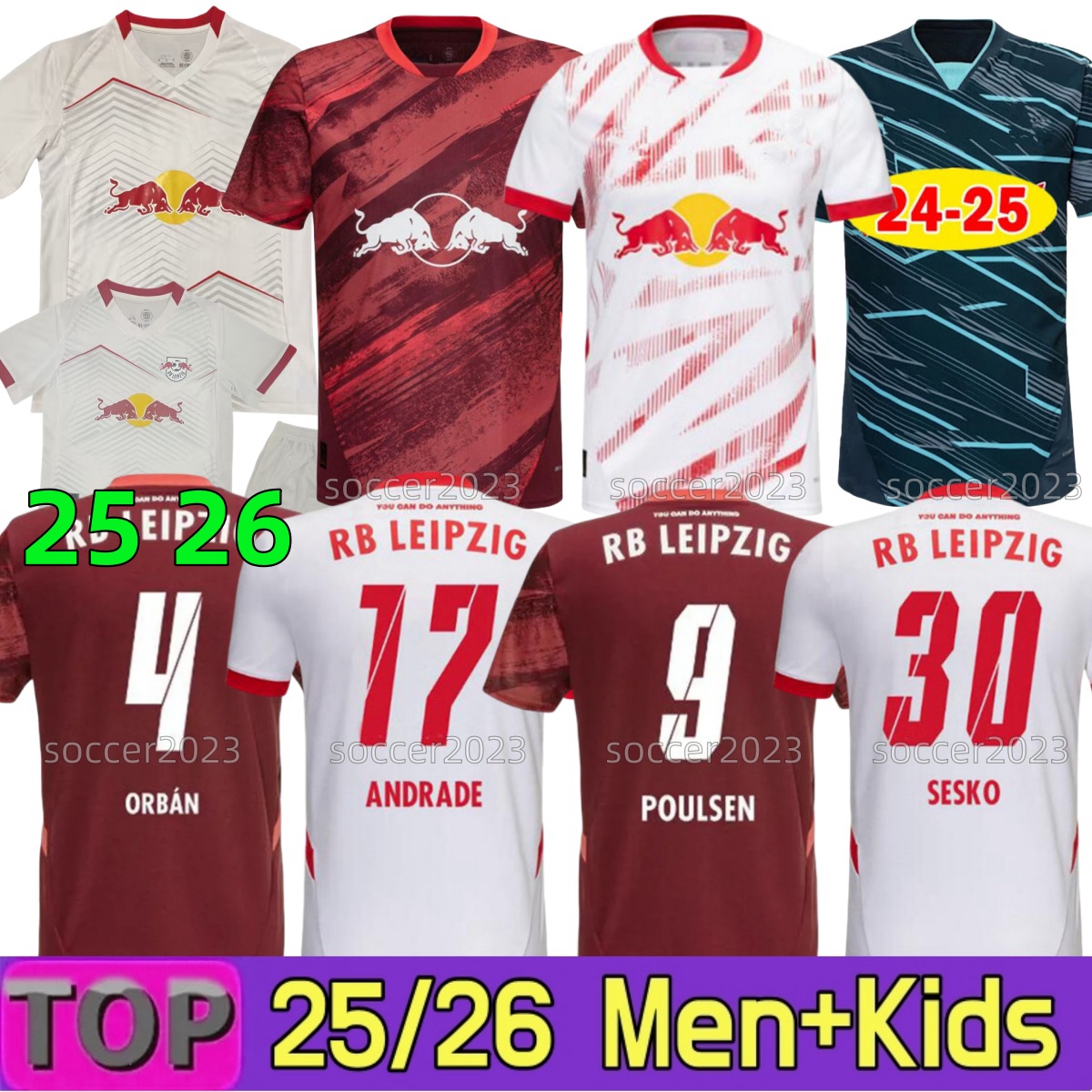 25/26 RBL Leipziges Soccer Jerseys 2024 POULSEN FORSBERG SABITZER UPAMECANO OLMO KLUIVERT WERNER ADAMS 2025 Men kids kit football shirt uniforms SESKO KEMPE ANDRADE
