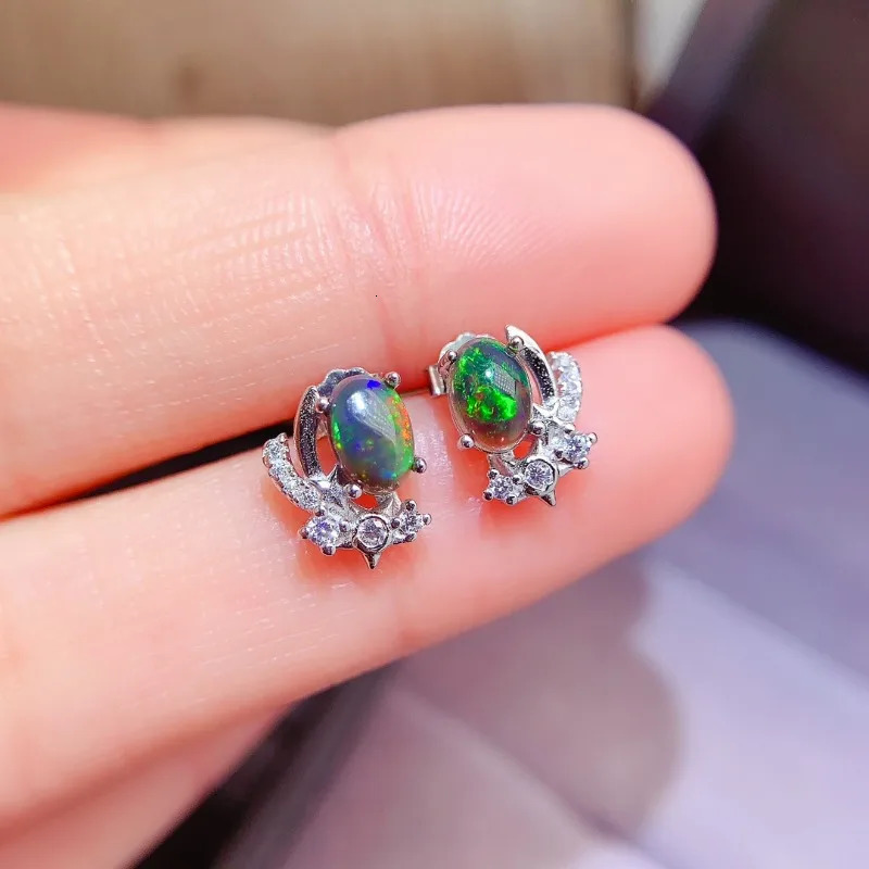 Fashion Real S925 sterling silver earrings with natural opal inlay accompanied by a certificate of high-quality wedding jewelry for women 250314