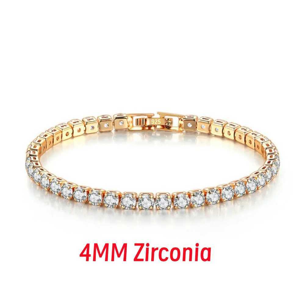 New Exquisite Tennis Bracelet 925 Pure Silver Hip Hop Trend Gold 4MM Womens and Mens Bracelets Crystal Jewelry GiftXJ250315