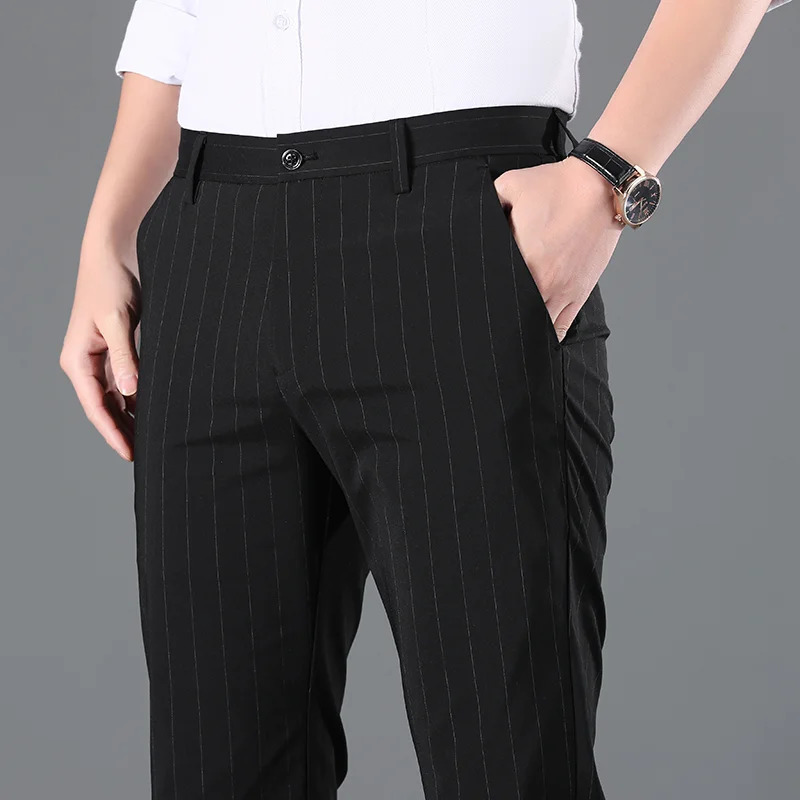 Spring Mens White Striped Suit Pants Business Casual Trousers Asian Size M5XL 6XL Wedding Party Men 250313