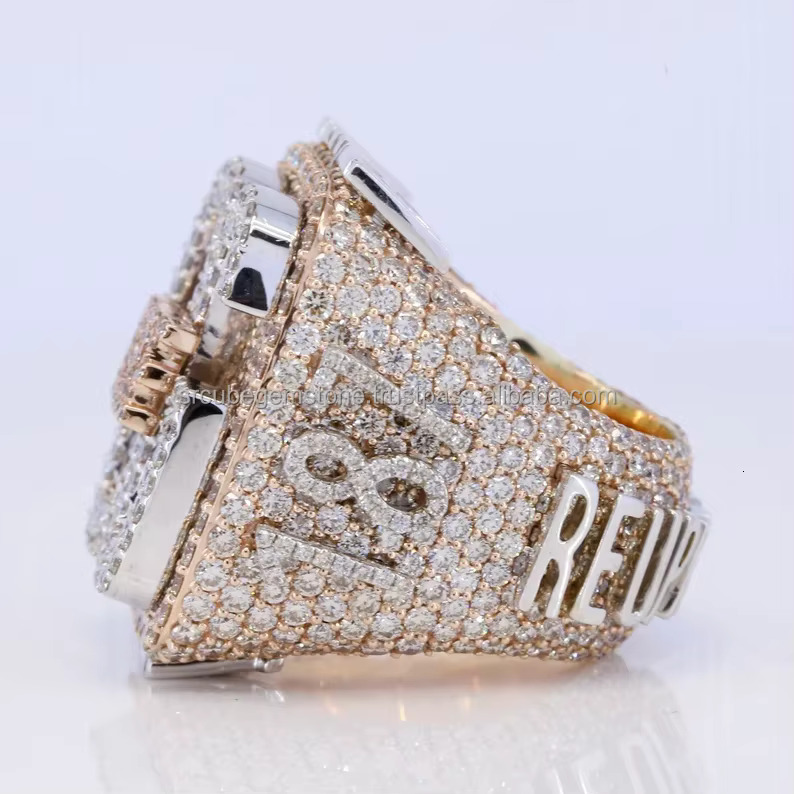 Custom Letters Iced Out Moissanite Ring for Men10k Solid Gold Initial CZ Diamond Hip Hop Ring for Him Big Symbol Rappers Ring