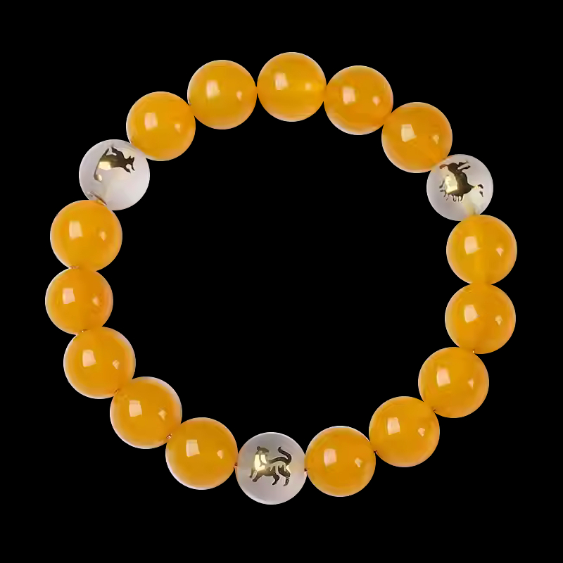 Natural 7A Grade Yellow Agate Zodiac Triad Bracelet Men's and Women's Yellow Jade Crystal Buddha Bead Strings