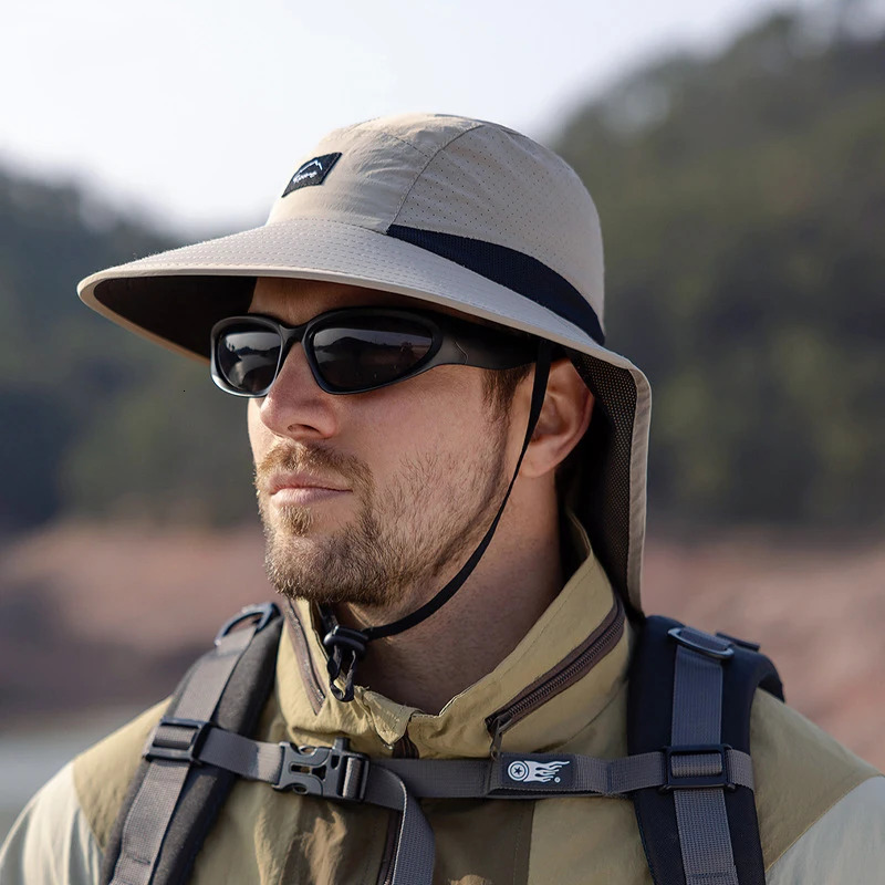 Summer waterproof mens fisherman hat with Shawl outdoor hiking fishing hat breathable wide Brim bucket hat sun protection 250314